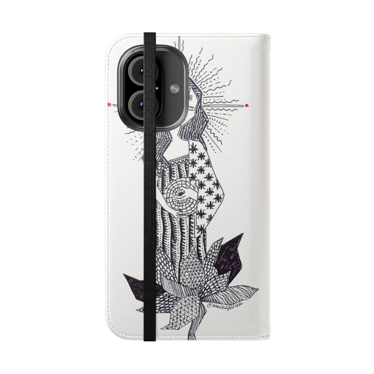 Elegant floral phone case with lotus flower design, perfect for zen and yoga enthusiasts. - Folded Front