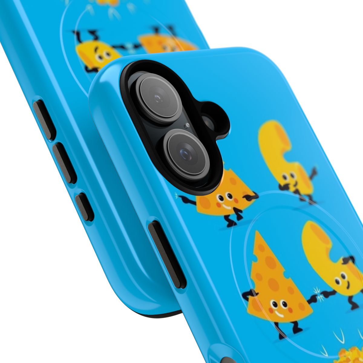 Fusion phone case with a macaroni and cheese character design - Detail