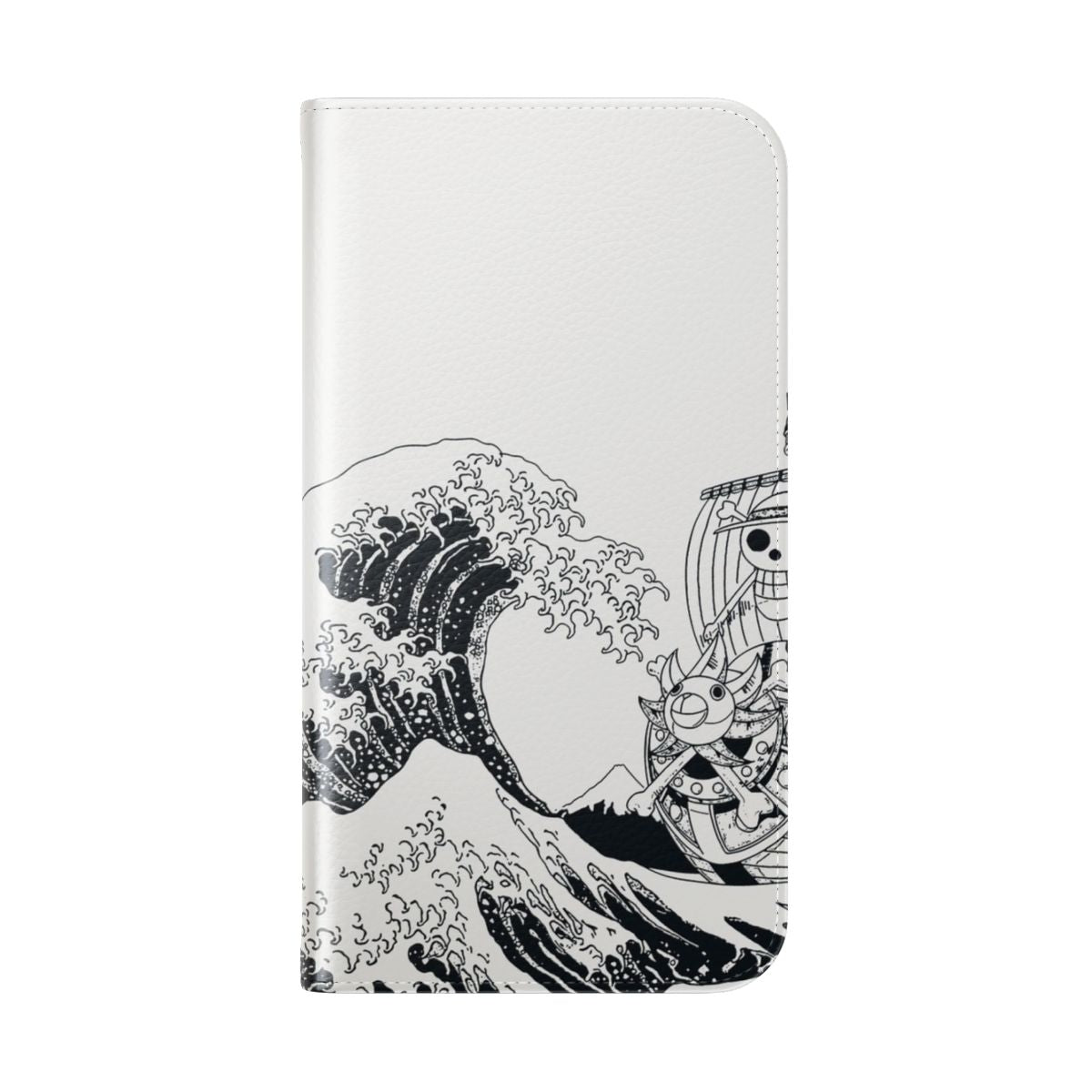 Anime-themed flip cover phone case with Kanagawa wave design - Folded Back