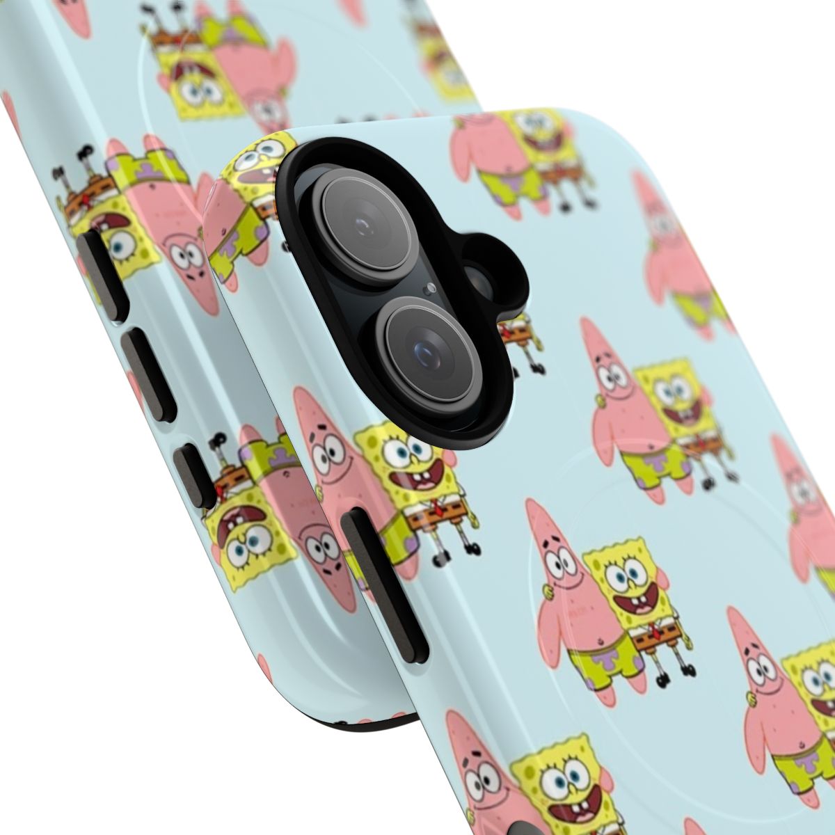 Spongebob and Patrick cartoon characters on a magnetic protective phone case - Detail