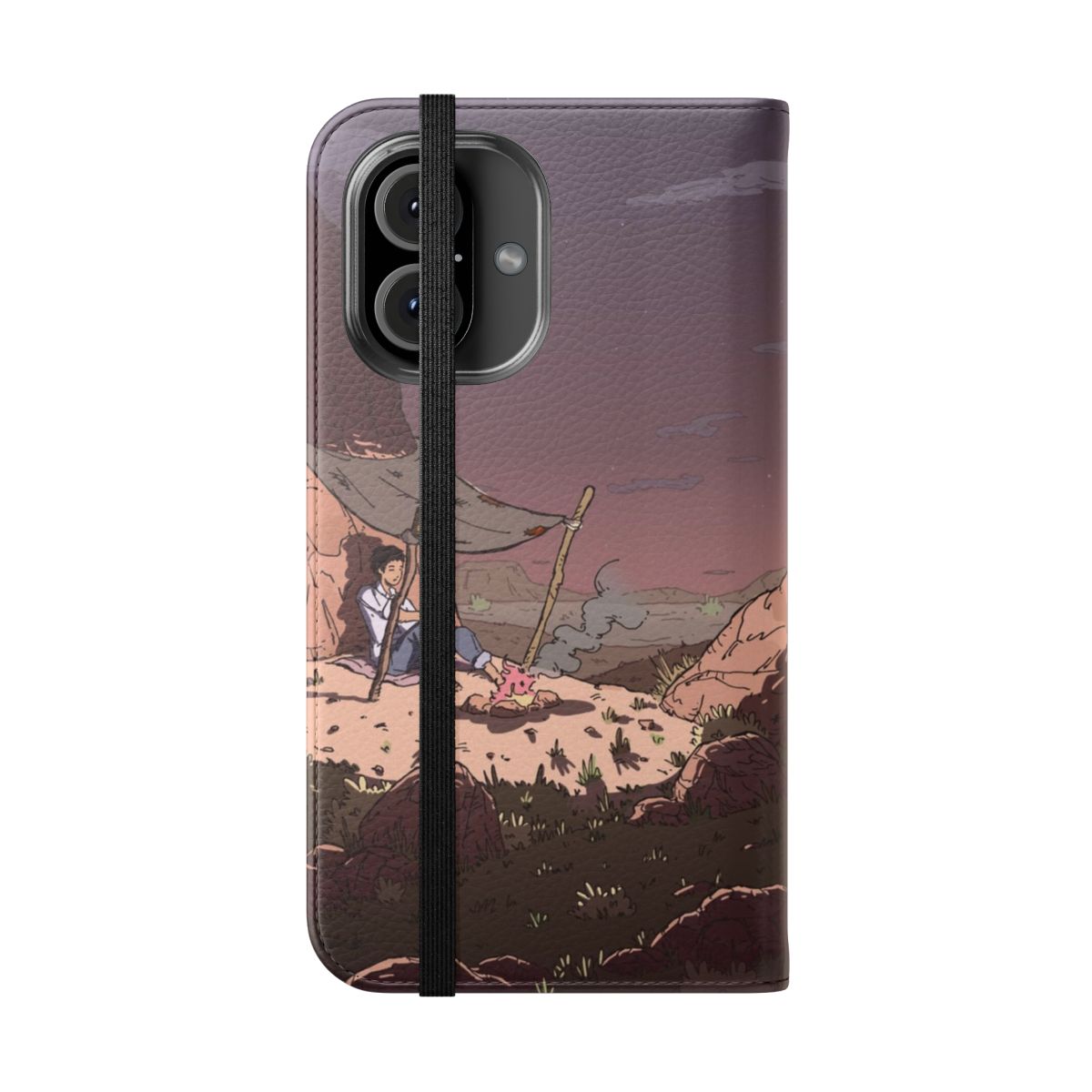 Flip cover phone case with desert landscape design - Folded Front