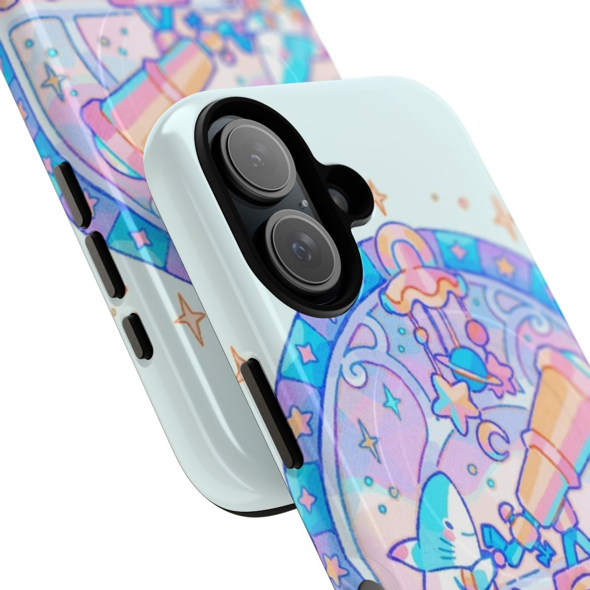 Cosmic shark-themed phone case with magnetic and tough design - Detail