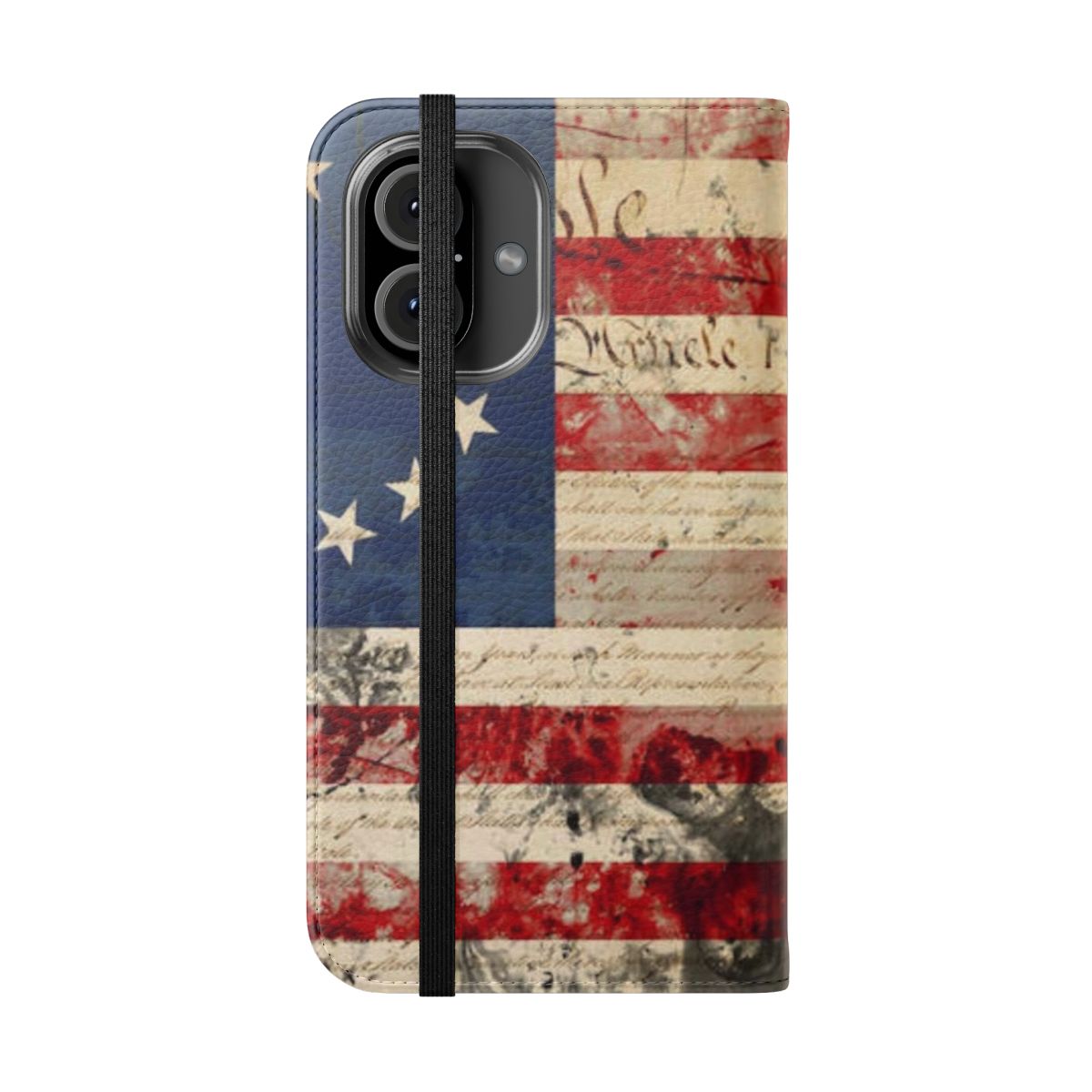 Betsy Ross flag and US Constitution themed flip cover phone case - Folded Front