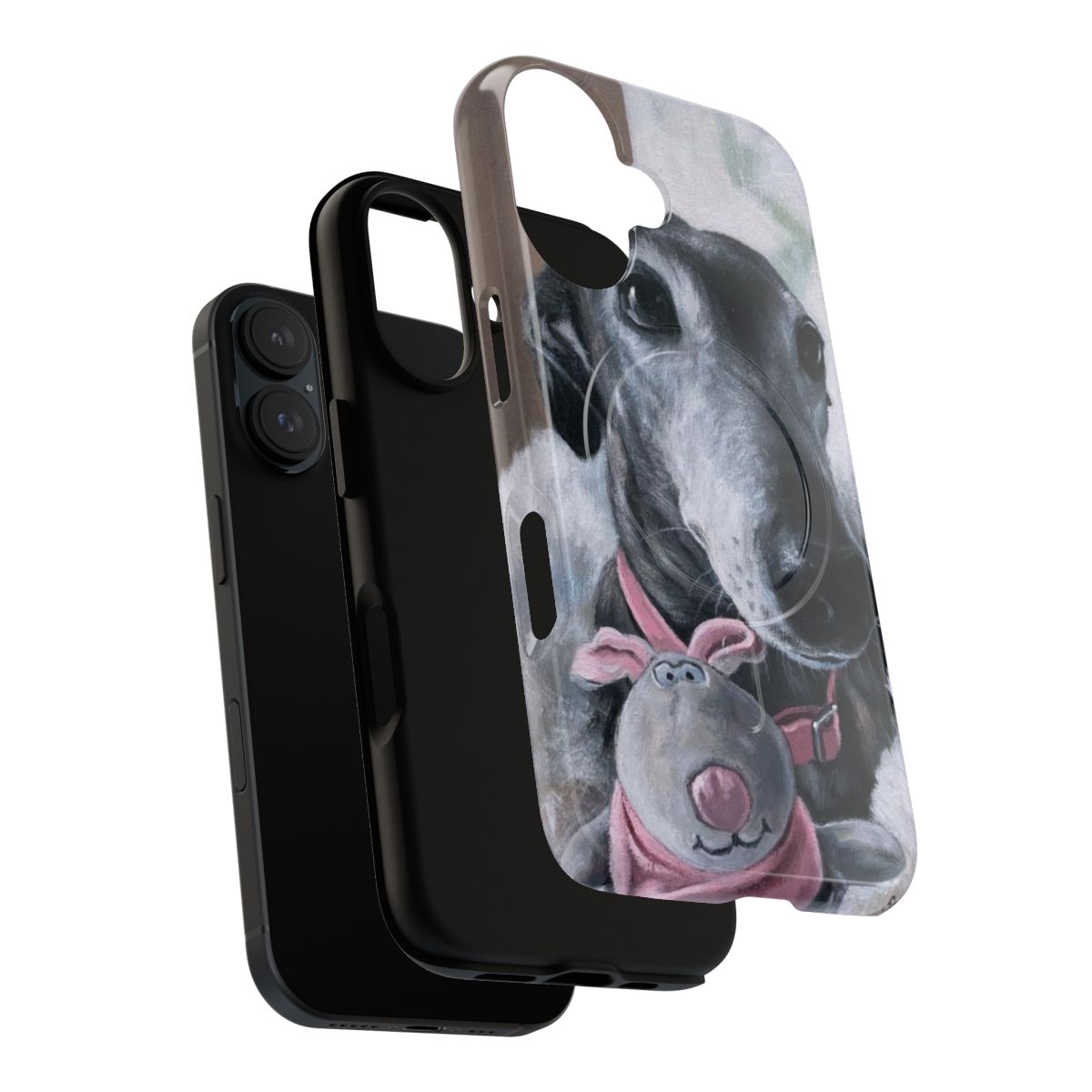 A portrait of a gentle greyhound or whippet hound dog with soulful puppy dog eyes on a magnetic tough phone case. - Layers