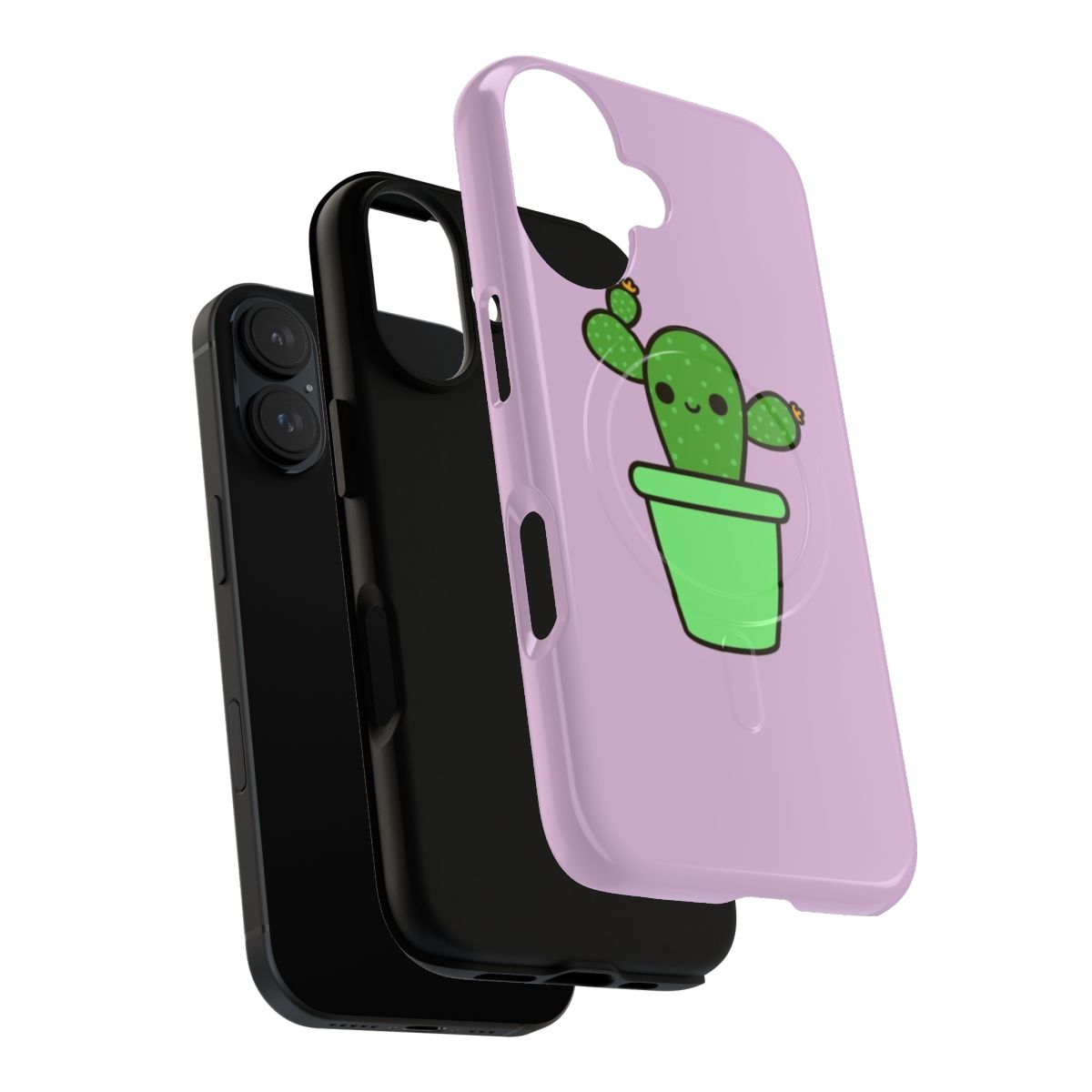 Cute cactus in green pot on a durable, magnetic phone case - Layers