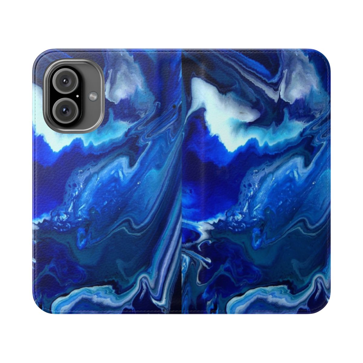 Colorful abstract fluid acrylic phone case with ocean waves, beach, and space-inspired artwork