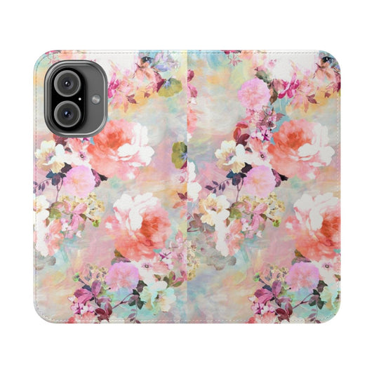 Romantic pink and teal watercolor floral pattern phone case