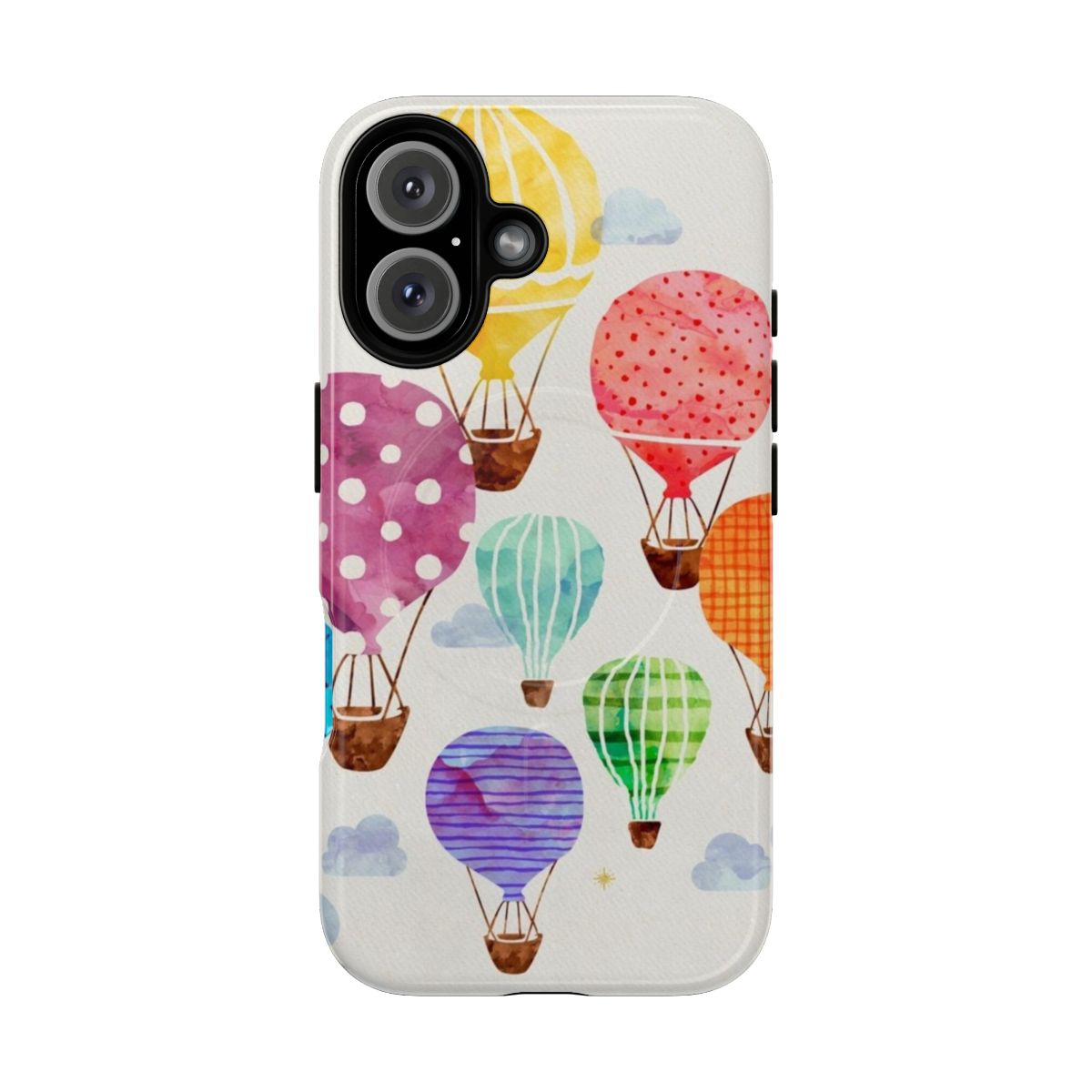 Vibrant hand painted hot air balloon design on a durable magnetic phone case