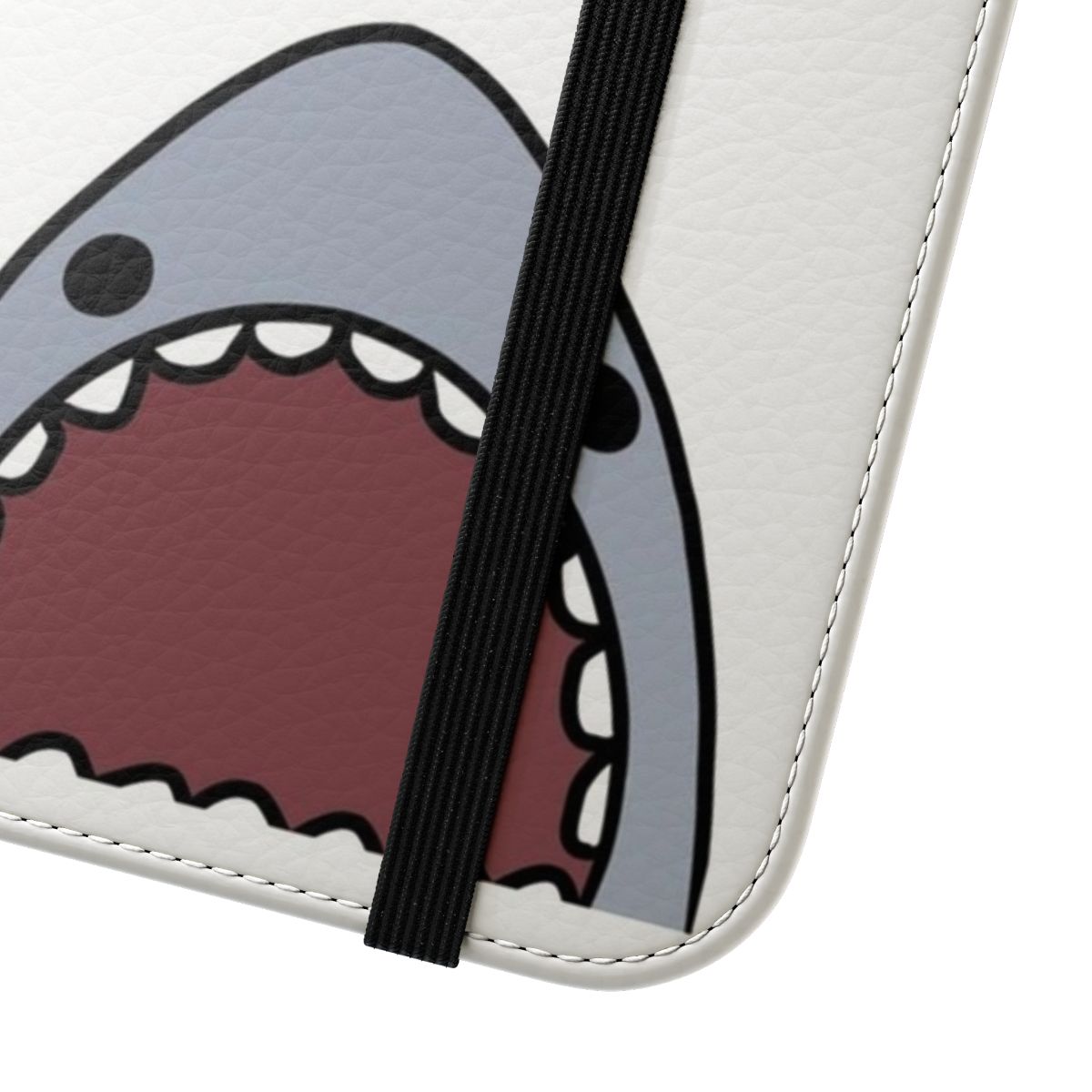 Shark-themed flip cover phone case with a cute, kawaii design - Close Up