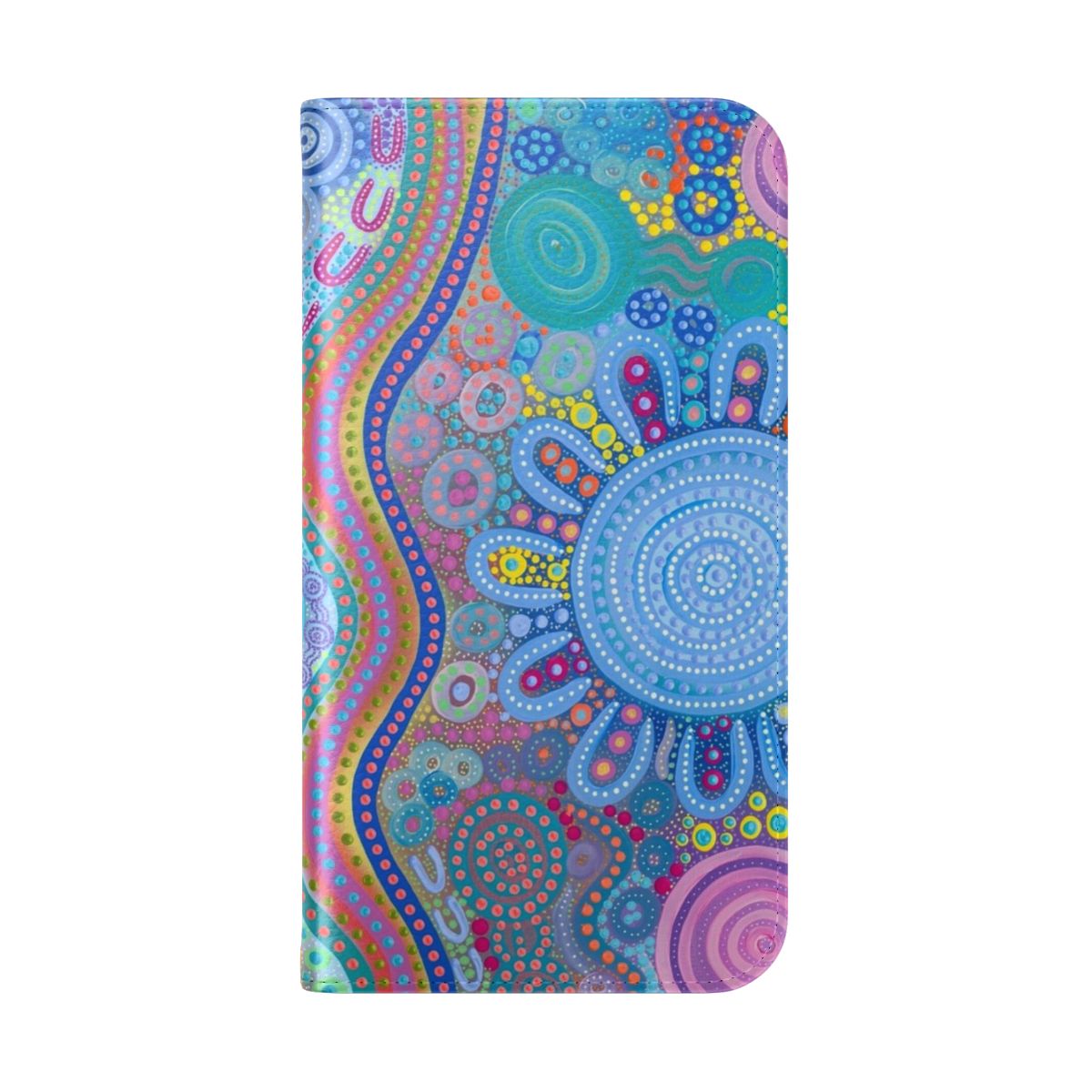 Family Gathering Flip Cover Phone Case with Aboriginal Artwork - Folded Back