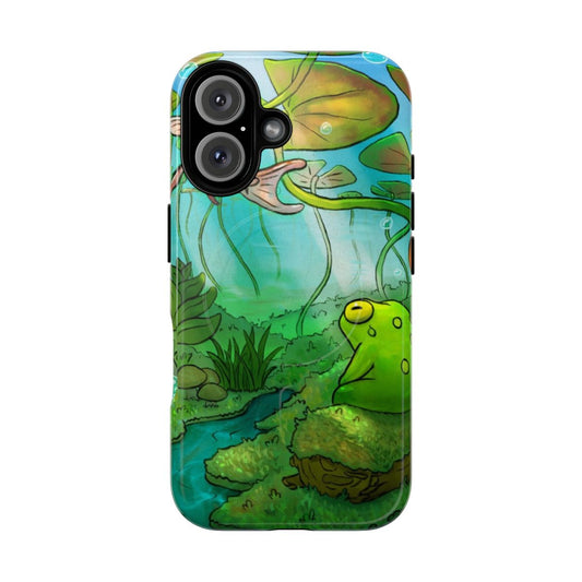 Peaceful underwater scene with lily pads, frog, and koi fish in a nature-inspired phone case design