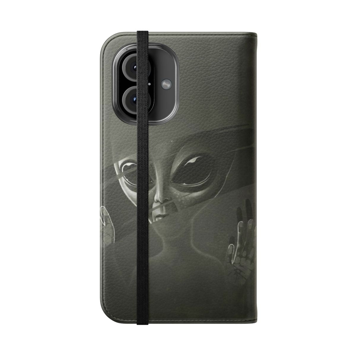 Flip cover phone case with alien and extraterrestrial design - Folded Front