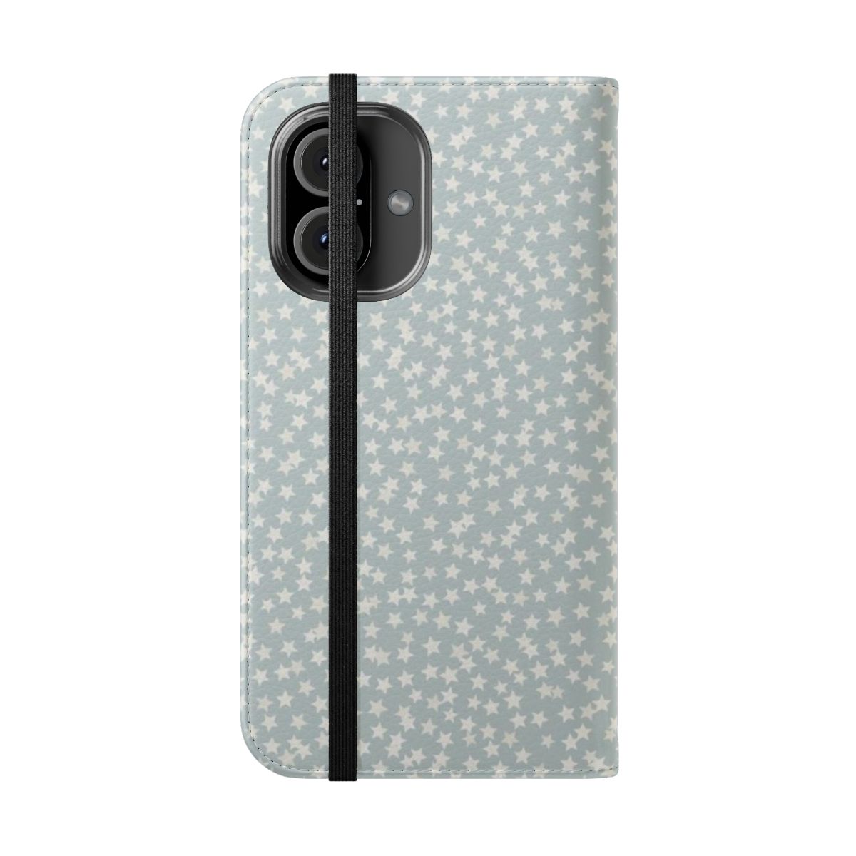 Blue stars pattern phone case with a flip cover design - Folded Front