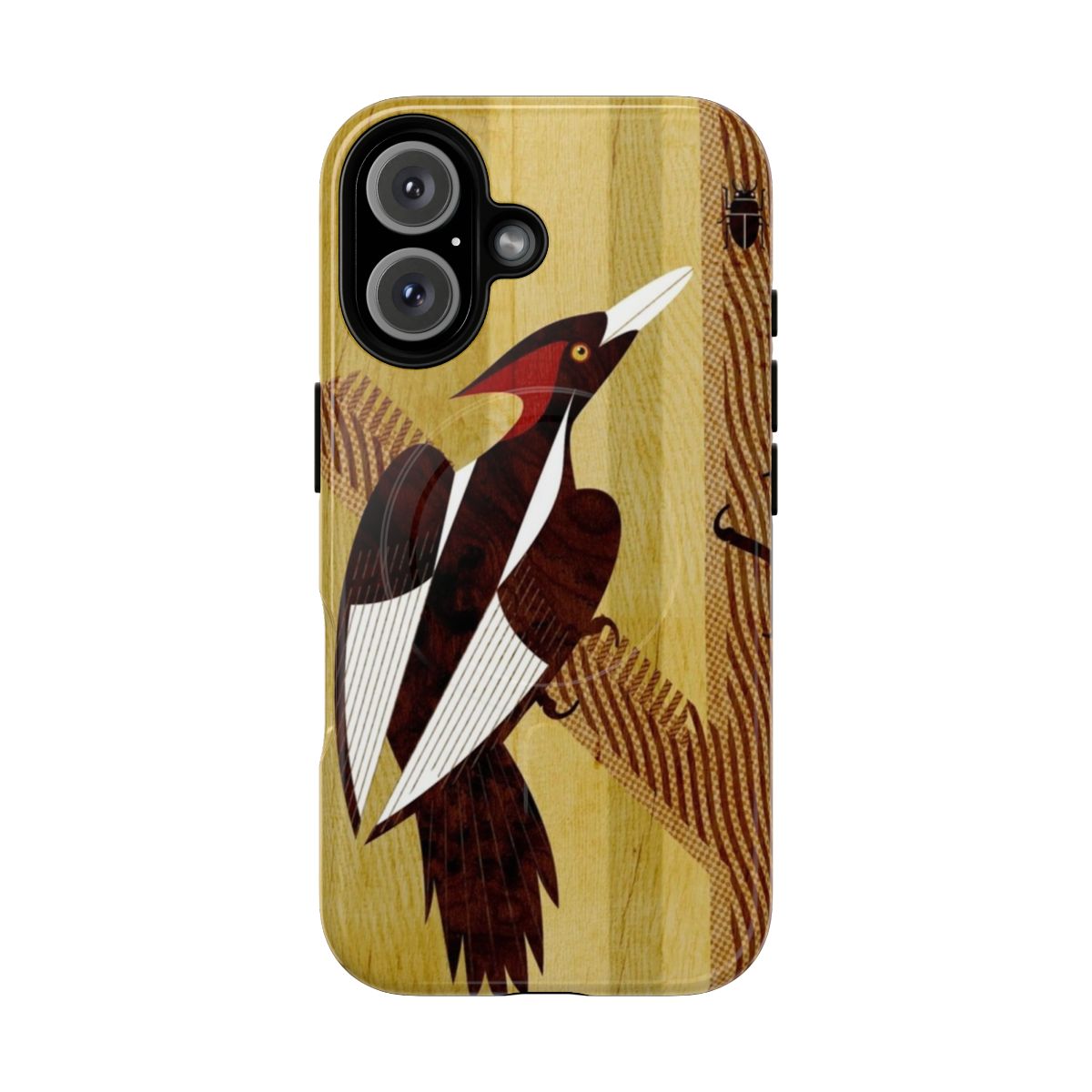 Digital illustration of the extinct ivory-billed woodpecker on a phone case