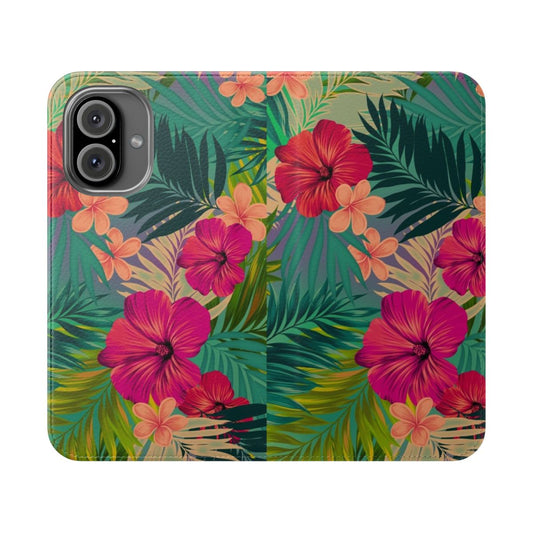 Tropical floral and botanical phone case cover with vibrant sunset beach pattern