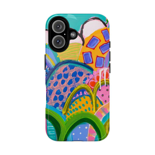 Stylish magnetic tough phone cases in blue, pink, orange, green, yellow, and purple colors