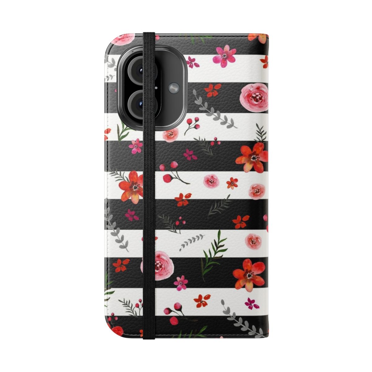 Watercolor floral phone case cover with vibrant flowers and leaves - Folded Front