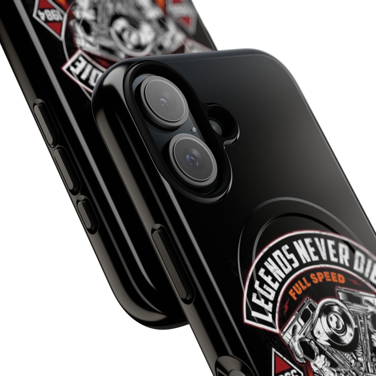 Tough, magnetic phone case with a vintage motorcycle design - Detail