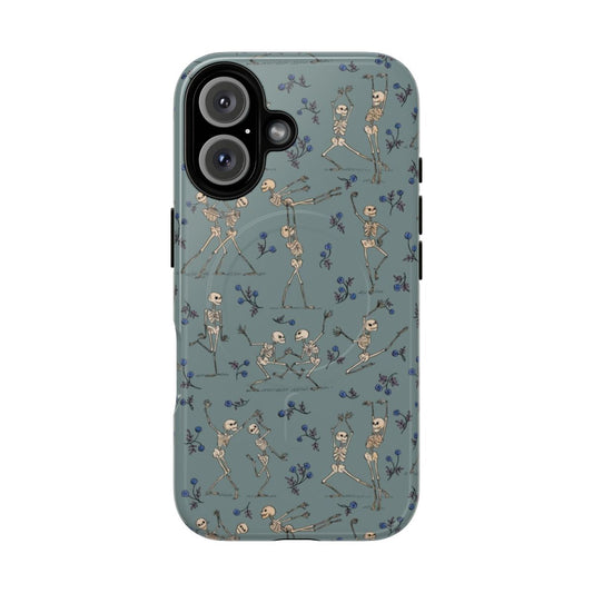 Blue spooky skeleton dancing design on a tough magnetic phone case