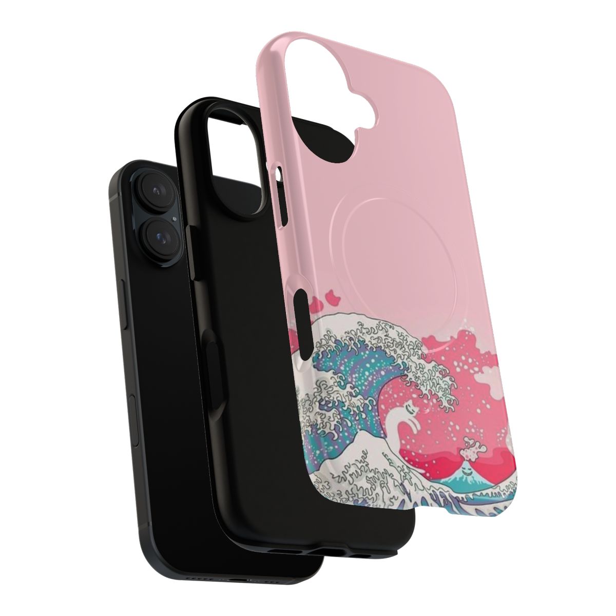 Pastel pink phone case featuring a geometric waves pattern in a trendy, aesthetic style. - Layers