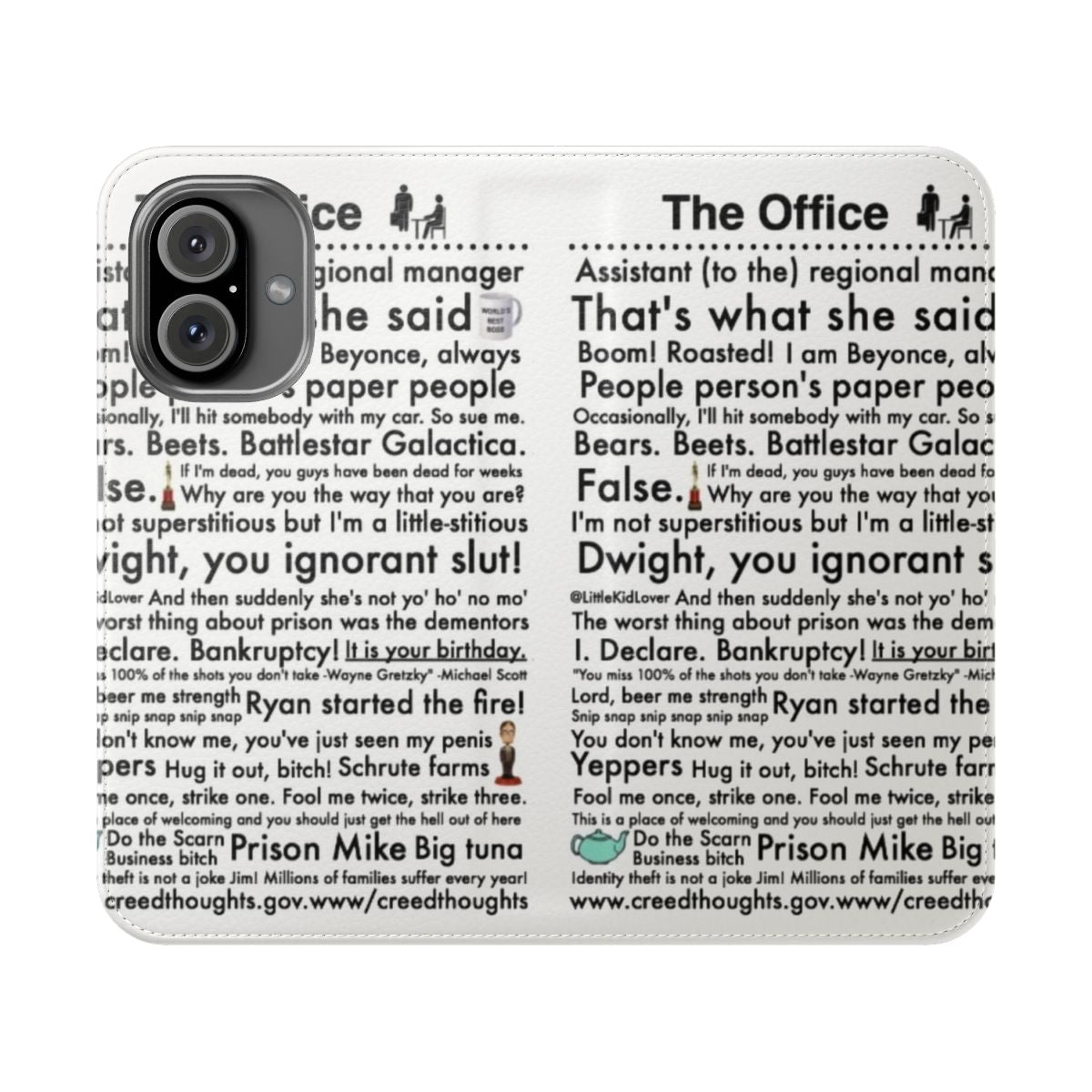 Flip cover phone case with quotes from the popular TV show The Office