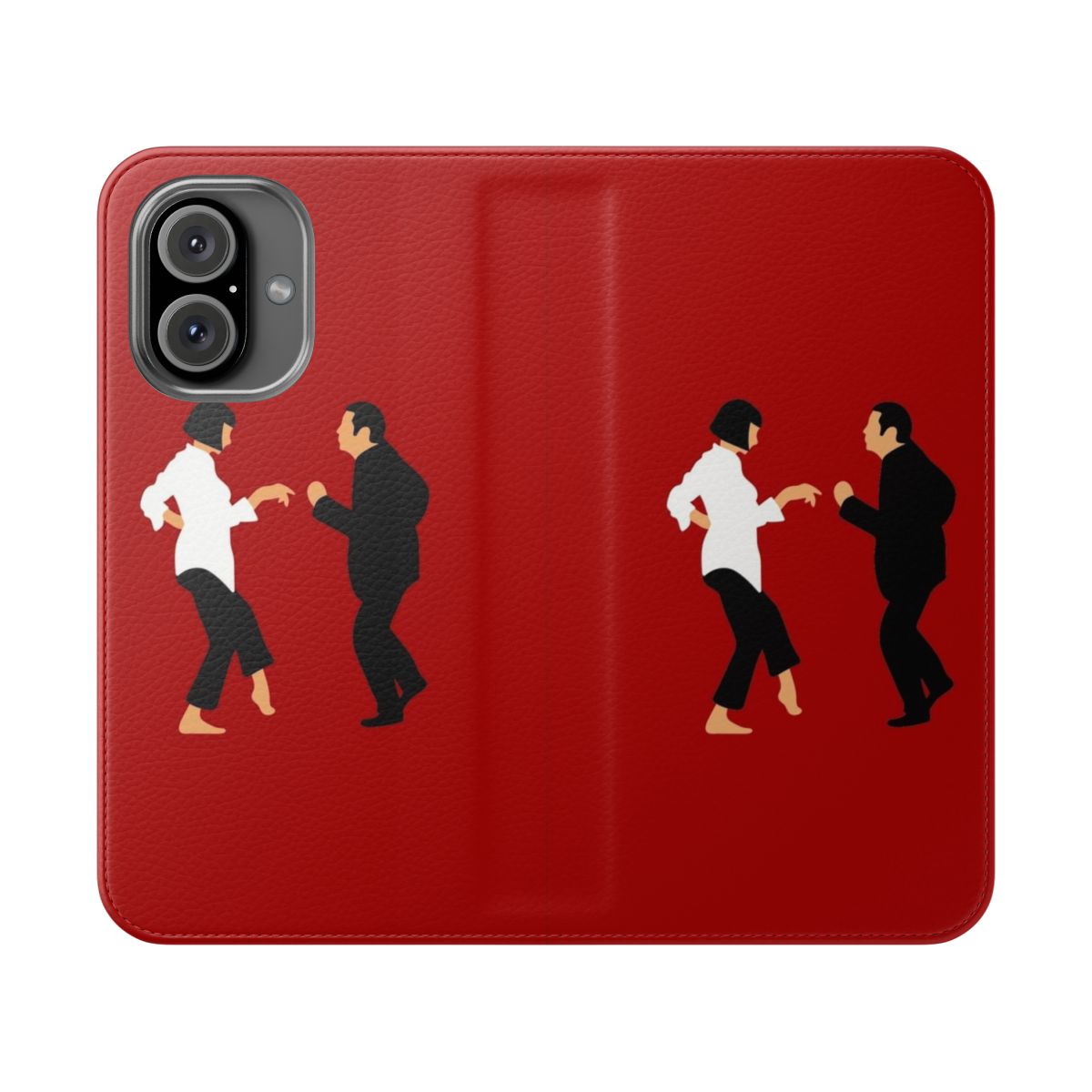 Retro Pulp Fiction-inspired flip cover phone case with movie characters