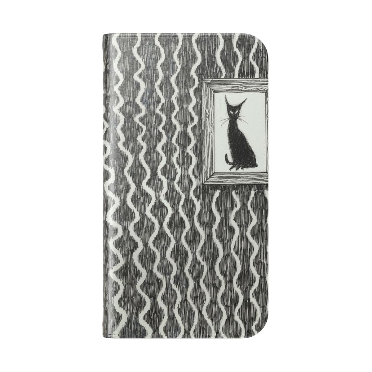 A phone case with a gothic, macabre design featuring mysterious black cats - Folded Back