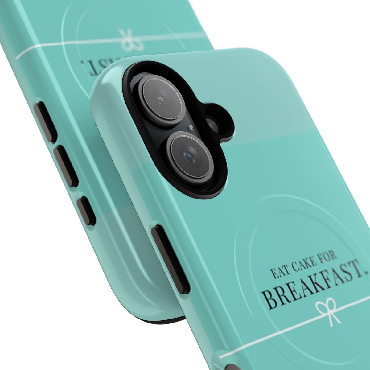 Two teal phone cases with a breakfast and brunch design - Detail