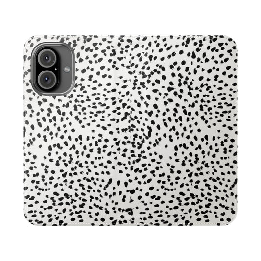 Sleek black and white phone case with a modern animal print design