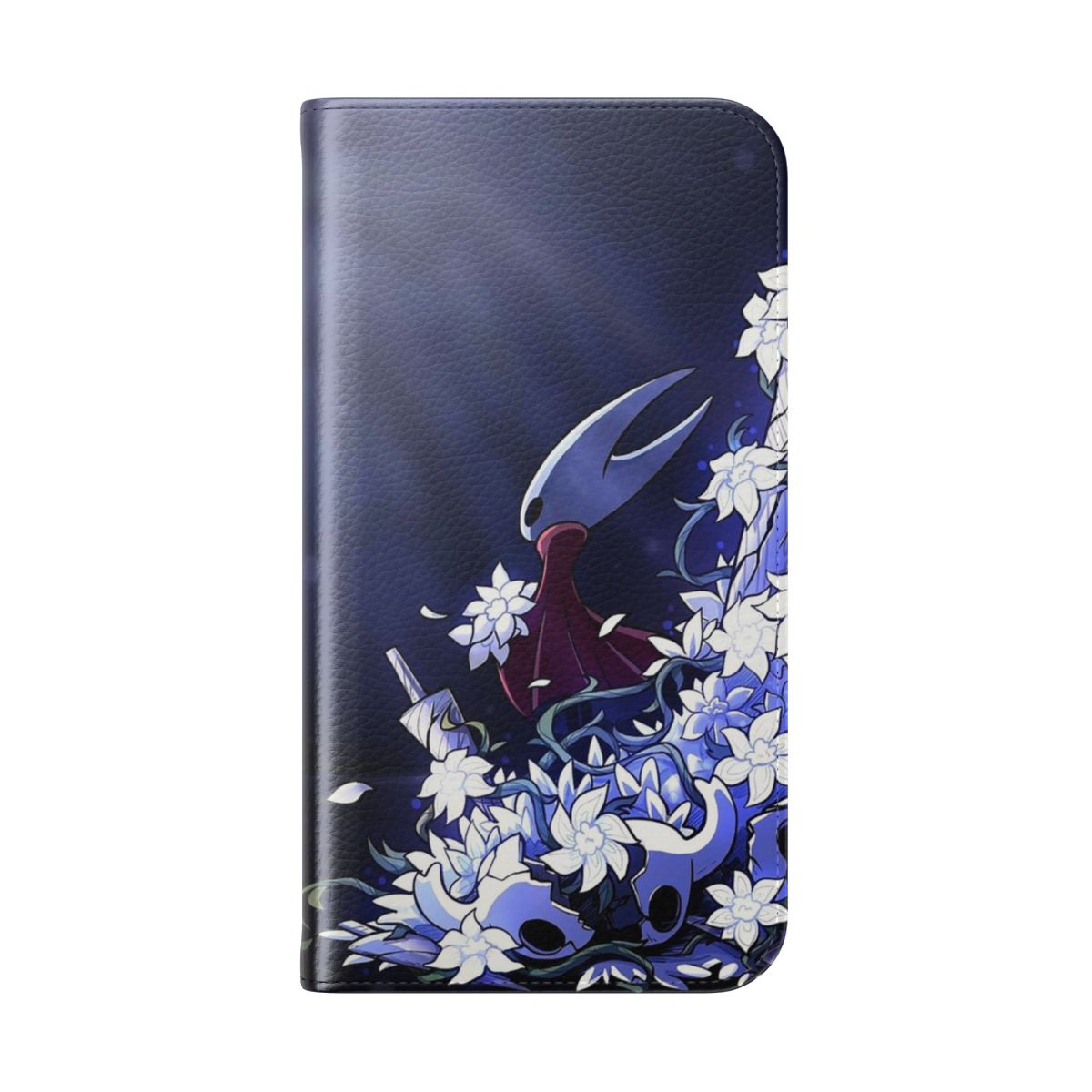 Hollow Knight-themed flip cover phone case with insect and gaming graphics - Folded Back