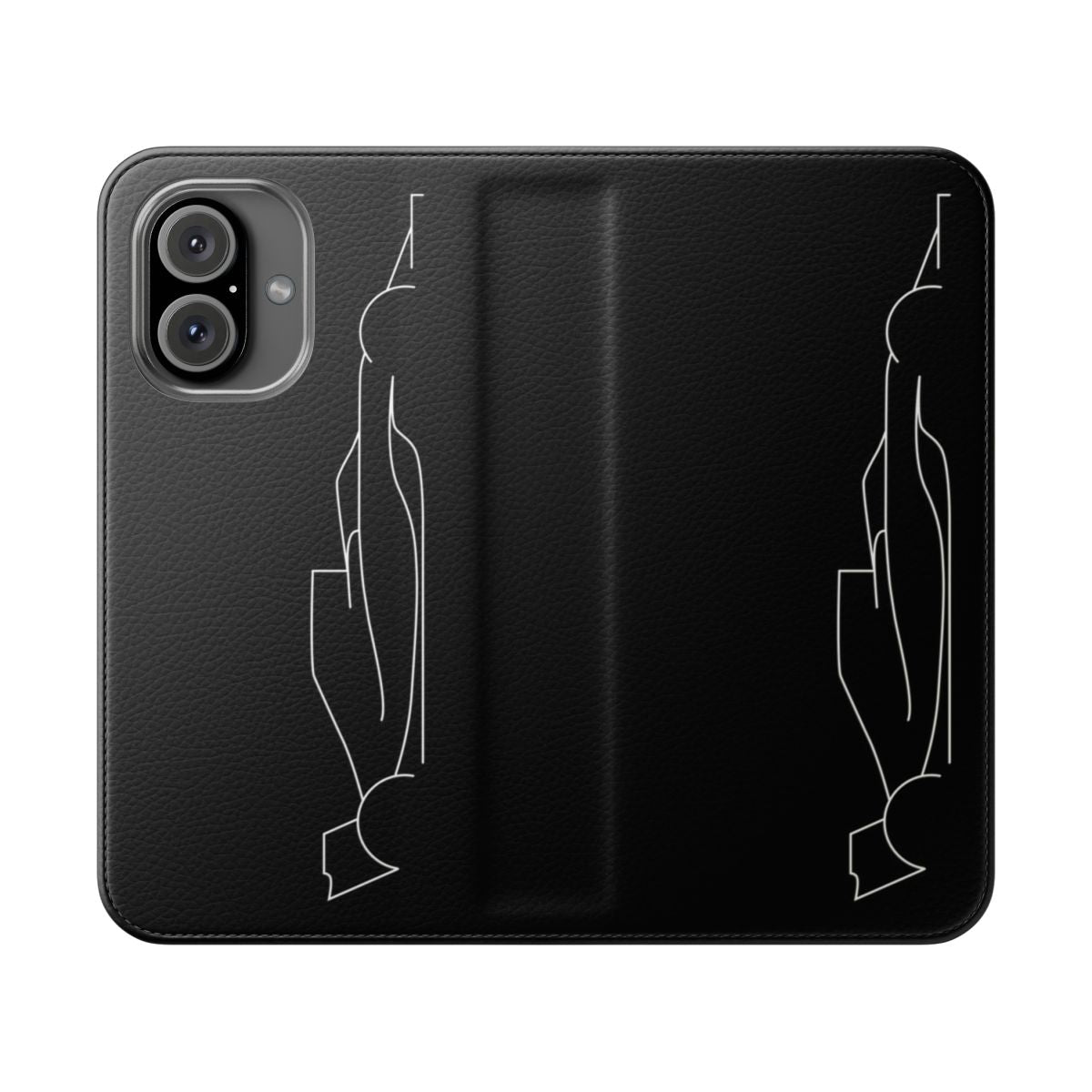 Black vertical flip phone case with a racing car design, perfect for Formula 1 and motorsports enthusiasts.