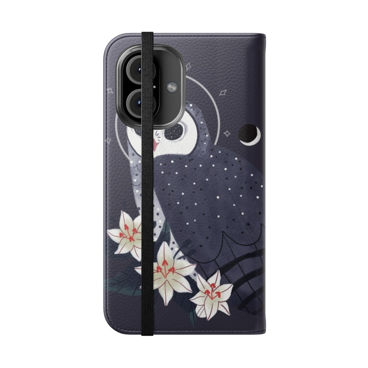 Sooty owl phone case with a flip cover design - Folded Front