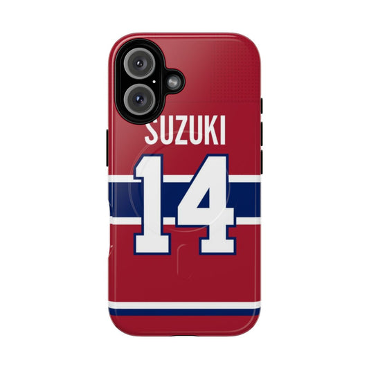 Montreal Canadiens-inspired phone case featuring a Nick Suzuki design