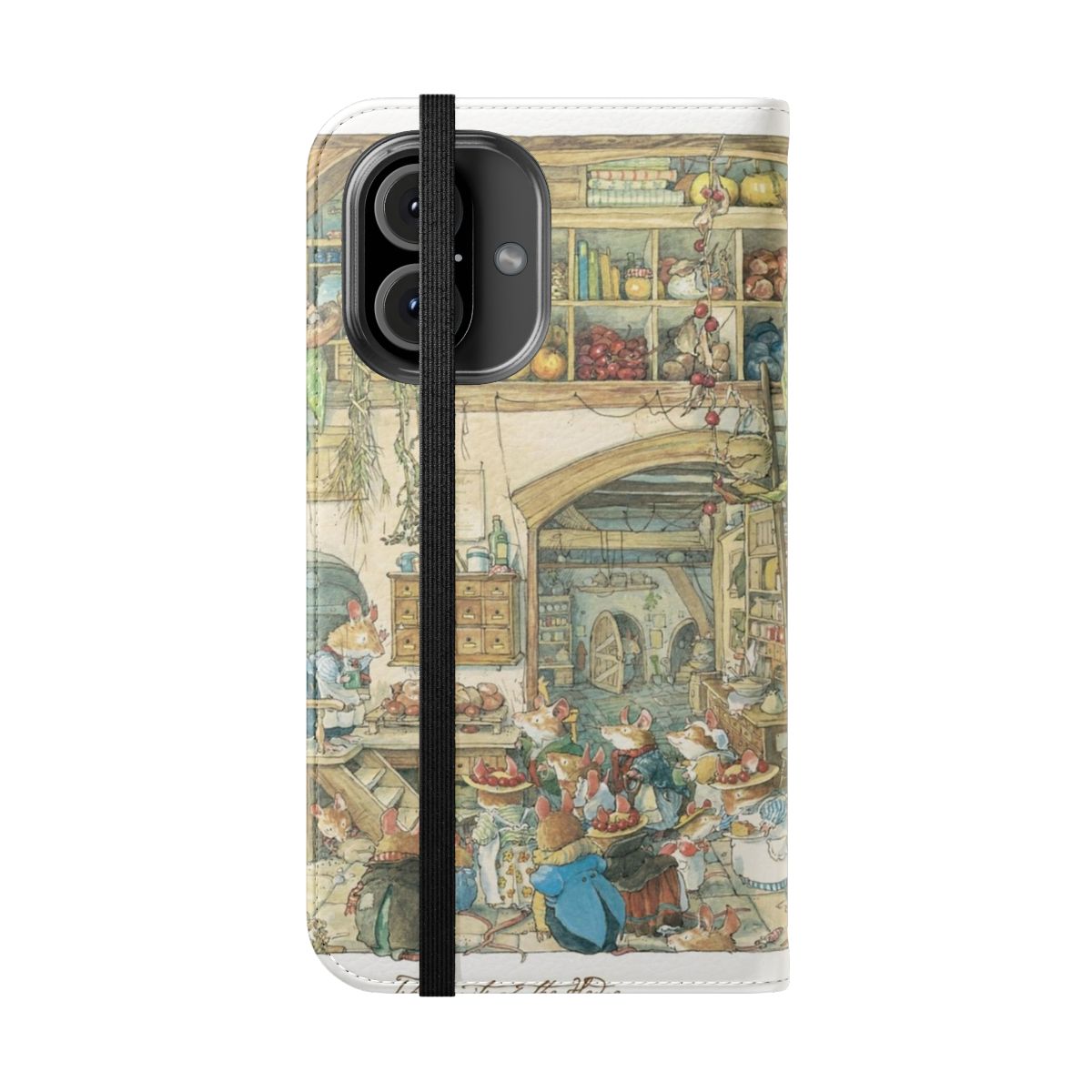 Flip phone case featuring a cozy Brambly Hedge-inspired countryside scene - Folded Front