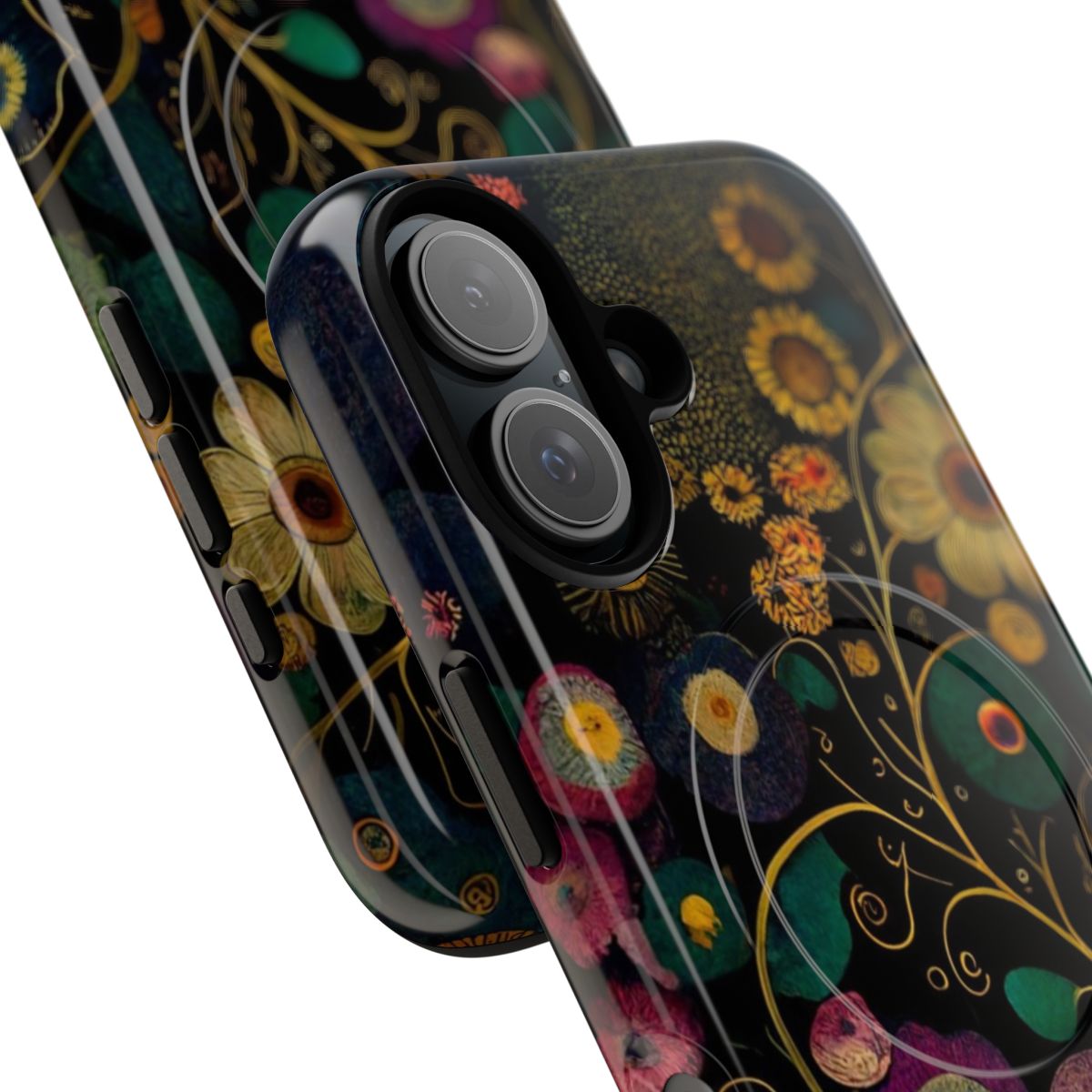 Phone case with a floral pattern inspired by the artwork of Gustav Klimt - Detail