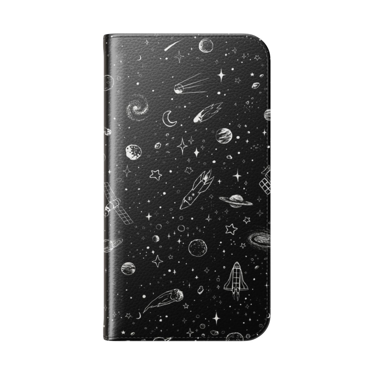 Space-themed phone case with planets, stars, and cosmic design - Folded Back