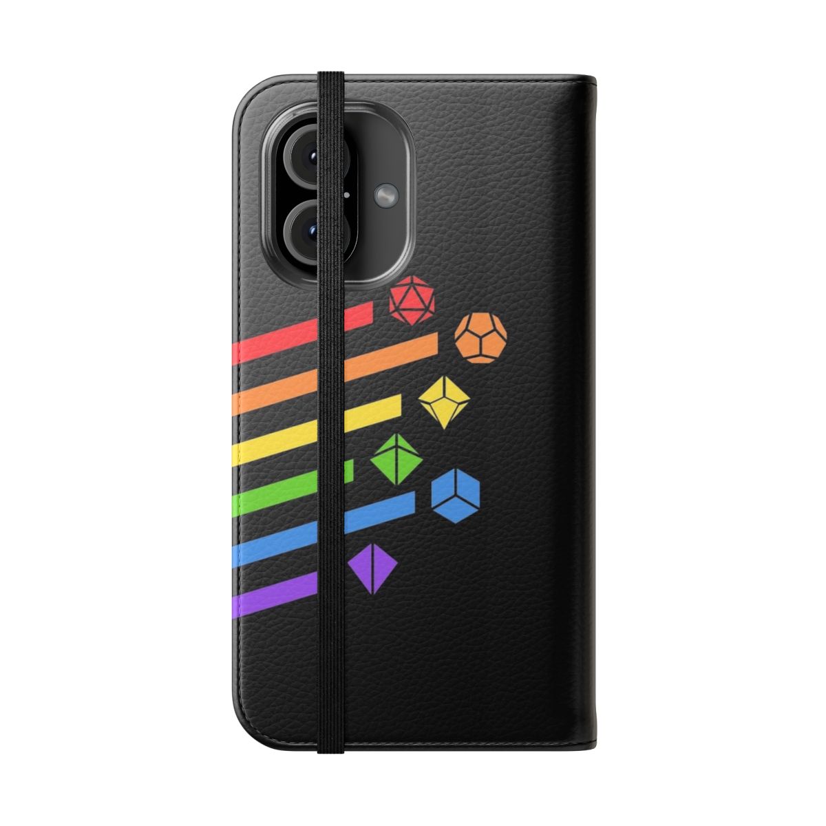 Colorful gaming dice in a flip cover phone case - Folded Front