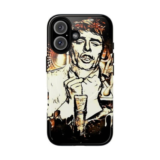 Abstract modern graphic phone case design featuring a microphone and artistic elements