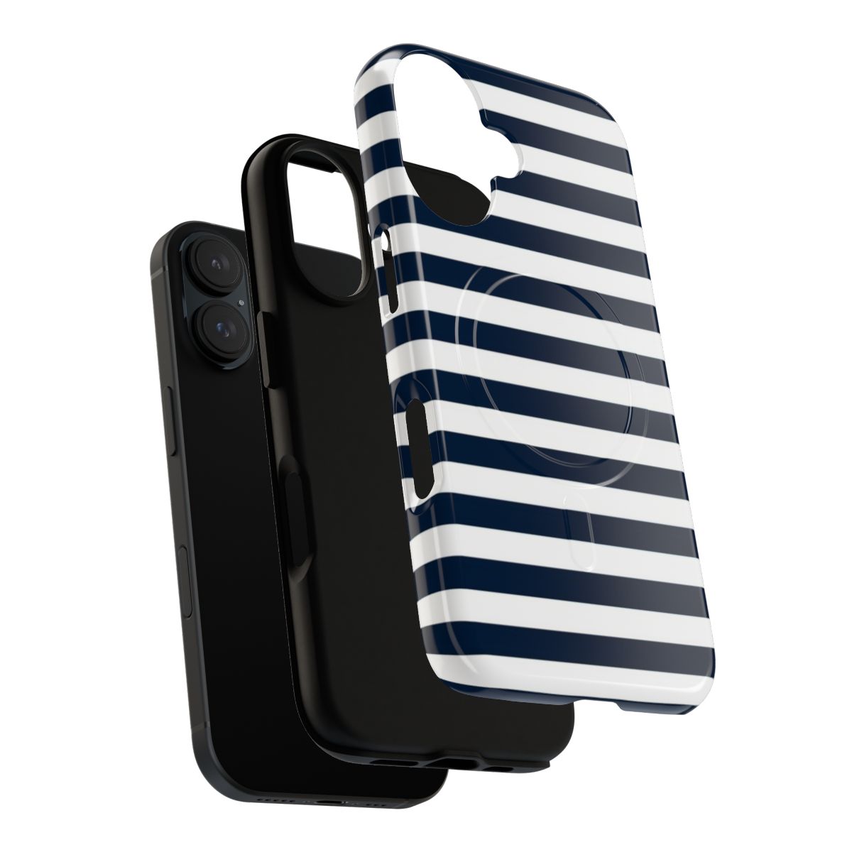 Navy blue and white striped horizontal pattern on a sturdy phone case - Layers