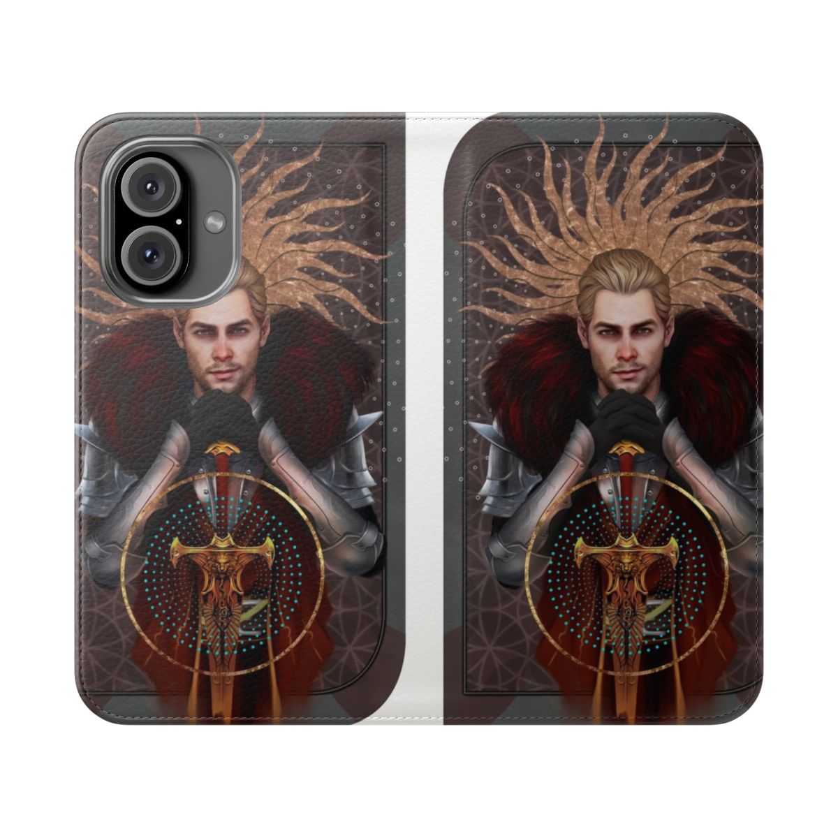 Flip phone case with fantasy dragon tarot templar design