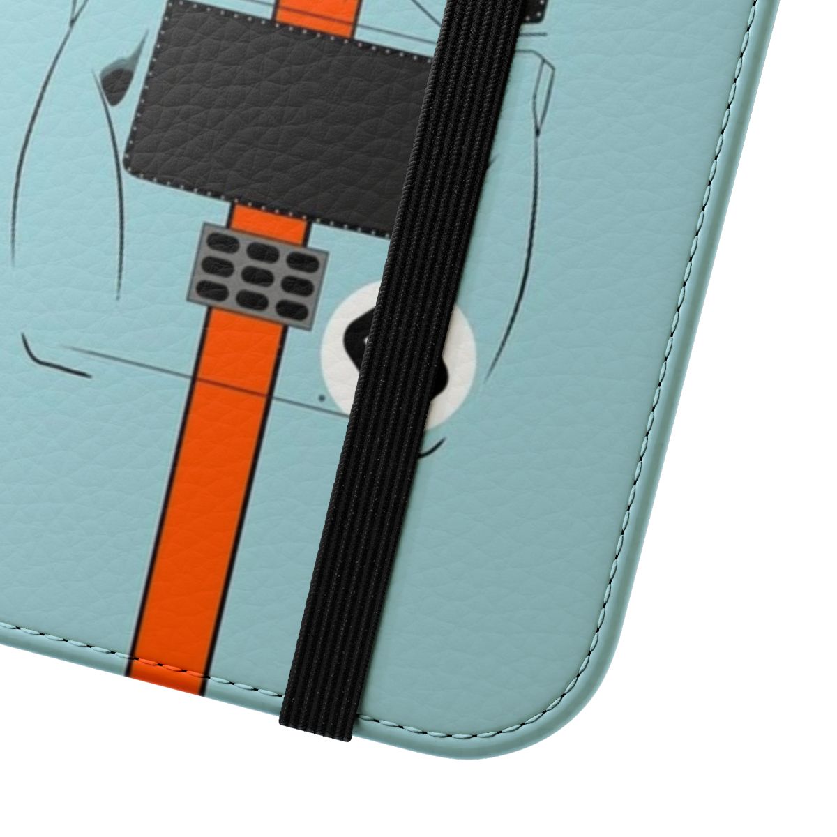 Vintage racing-inspired flip cover phone case with classic motorsports design - Close Up