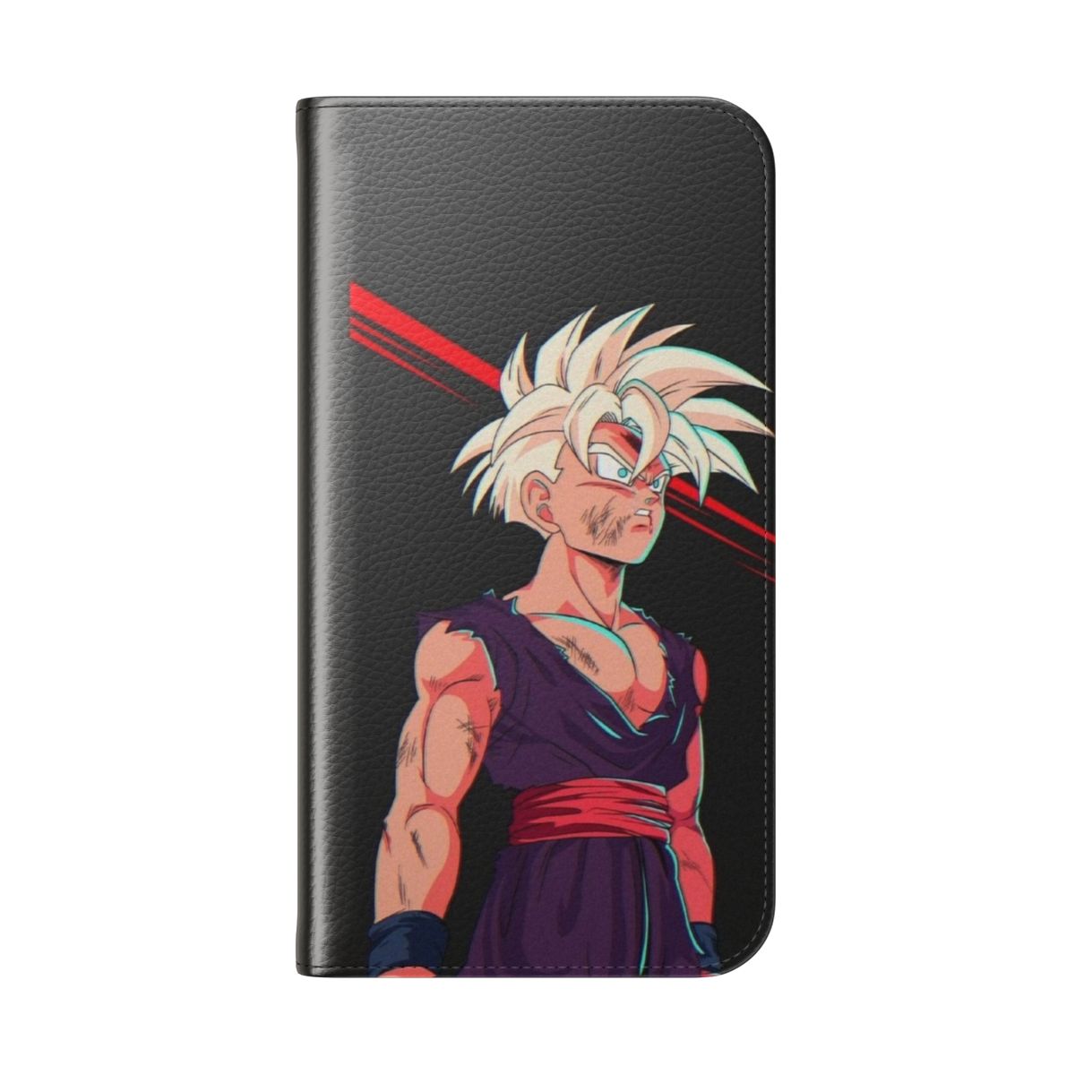 Anime-style image of Gohan in super saiyan form on a smartphone flip cover case - Folded Back