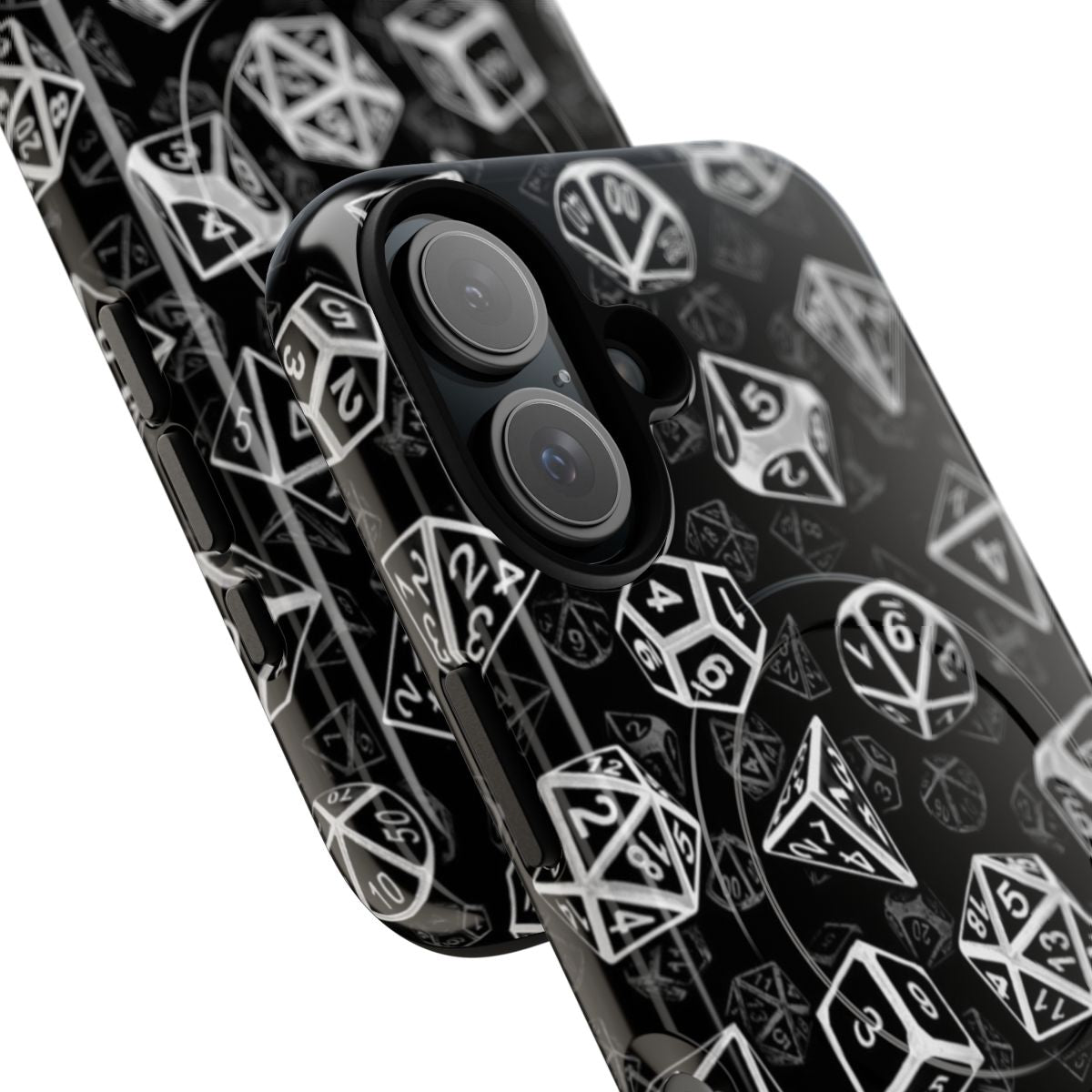 D20 dice pattern magnetic tough phone case for tabletop RPG fans - Detail