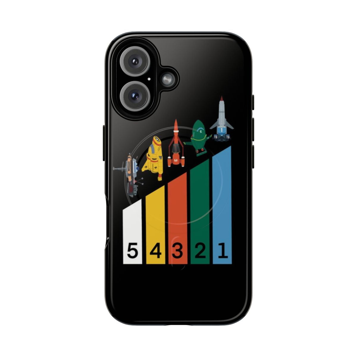 Retro-style phone case featuring the iconic Thunderbirds ships and imagery