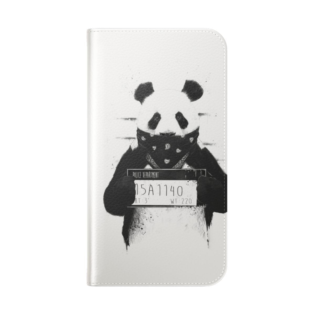 Panda phone case with a grunge, mugshot-style illustration - Folded Back