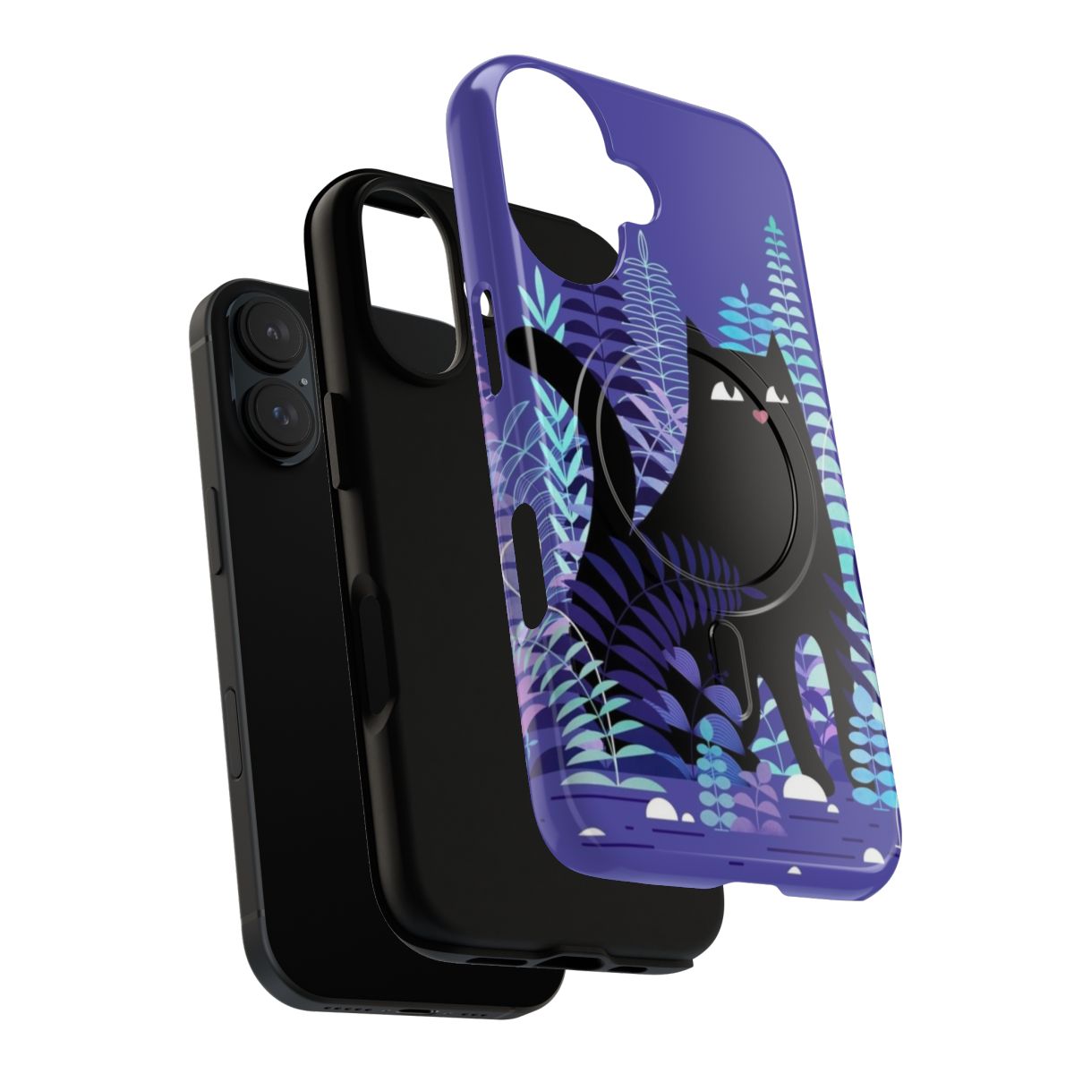 A stylish black cat and fern phone case for nature enthusiasts - Layers