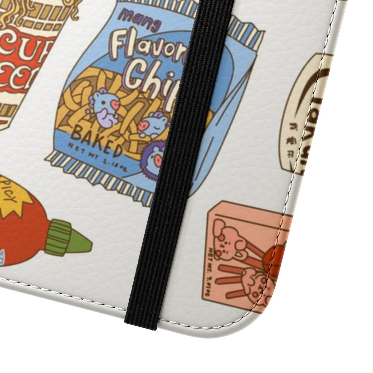 Bangtan-inspired flip phone case with aesthetic food art design - Close Up