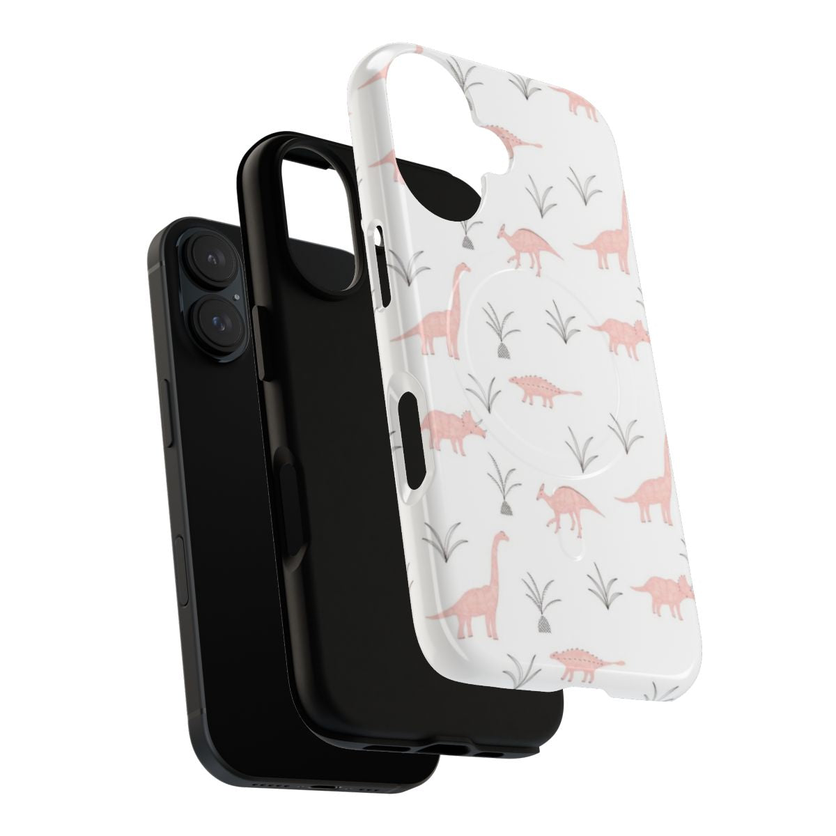 Pink dinosaur phone case with magnetic closure and tough protection - Layers