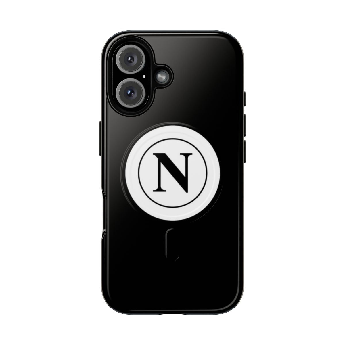 Magnetic tough phone case with black and white Napoli design