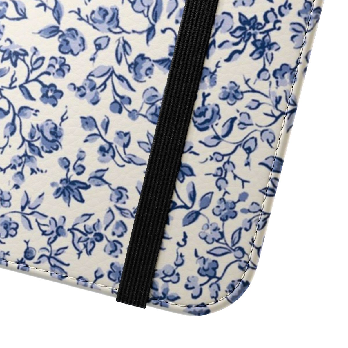 Floral phone case with a classic Victorian-inspired pattern in blue and white - Close Up